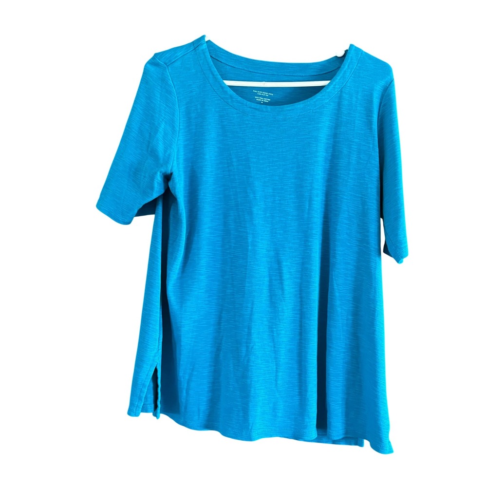 J. Jill Pima Slub Scoop Neck Side Slit Tee Turquoise Blue Cotton Top M
